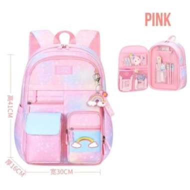 Tas sekolah Anak Perempuan Model Kulkas Import/Ransel Sekolah Anak - Biru S Rainbow Pink S Rainbow