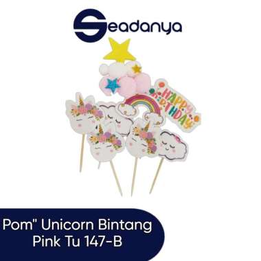 Topper Happy Birthday / Topper Ulang Tahun / Topper Kue Unicorn Star Pink