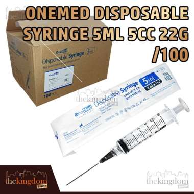 Onemed Disposable Syringe 5ml 5cc 22G /100 Box Spuit Sterile Jarum Suntik Steril Luer Lock Tip Needl