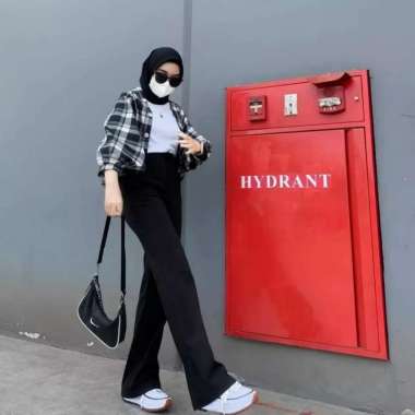 Highwaist Korea Style Celana Kulot Jeans Wanita Terbaru Acid Grey Panjang 100 27 Hitam