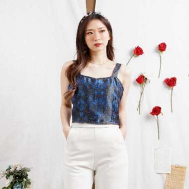 C2W Clothtowear korset crop Batik Wanita All Size Satin Women's Clothes 654-TBP Navy