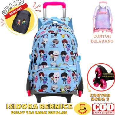Tas Troli Anak Perempuan Sekolah Sd Remaja Bts Bt21 Ter - BTS PINK RODA 3 BTS BIRU