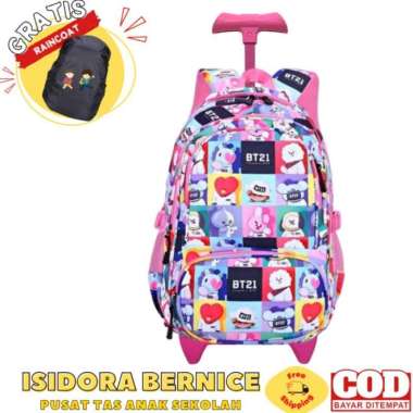 Tas Troli Anak Perempuan Sekolah Sd Remaja Bts Bt21 Ter - BTS PINK BT21 PINK