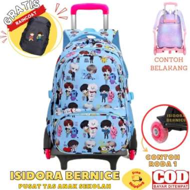 Tas Troli Anak Perempuan Sekolah Sd Remaja Bts Bt21 Ter - BTS PINK RODA 1 BTS BIRU