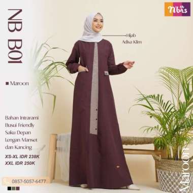 Gamis Nibras NB B01 Warna Hijau Green Polos Branded Cantik Elegan - Hijau Green, XS XL Merah Maroon