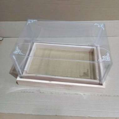 kotak hantaran pernikahan kayu jati Belanda 1 set isi 2 box tutup mika polos natural