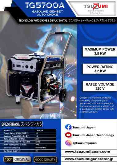 Genset Inverter Tsuzumi TG 5700 A Japan Technology