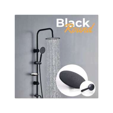 Goto Emerald Rain Shower Tiang 1 Set Sower Kamar Mandi Kotak Bulat ROUND BLACK
