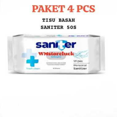 4 PCS Tissue basah Saniter antiseptic & antibacterial 50 sheets/Tisu basah saniter antiseptik dan an