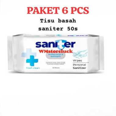 6 PCS Tissue basah Saniter antiseptic & antibacterial 50 sheets/Tisu basah saniter antiseptik dan an