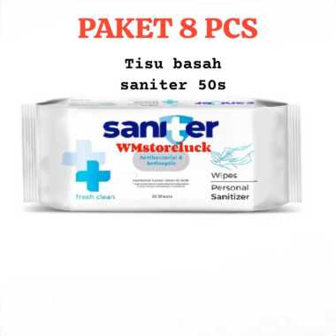 8 PCS Tissue basah Saniter antiseptic & antibacterial 50 sheets/Tisu basah saniter antiseptik dan an
