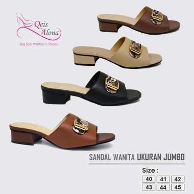 Sandal Wanita Slide Kulit Asli Heels Sendal Pesta Casual Cewek Kondangan Ibu Ibu Big Size Jumbo 44 T