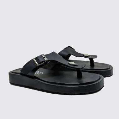 Fifiana Black - Sandal Wanita Kulit Asli Flip Flop Ori Sendal Jepit Casual Cewek Ukuran Jumbo 43