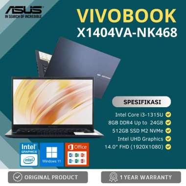 LAPTOP SLIM ASUS VIVOBOOK X1404VA-NK468 Intel Core i3 Gen 13 SSD 512GB / RAM 24GB / INTEL UDH GRPAHI