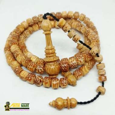 Tasbih Kayu Bertuah Nibung atau Liwung Macan Putih - Model Marjan Tabung - 88mm - 99 Butir - Muslim