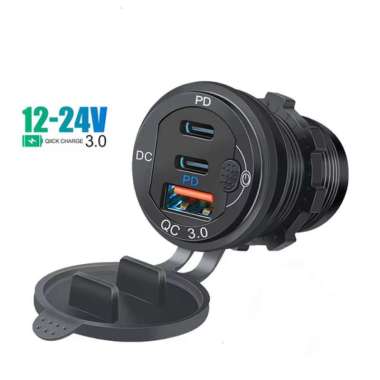 Charger Motor 3 Port 2 USB Type C dan 1 Port USB QC 3.0