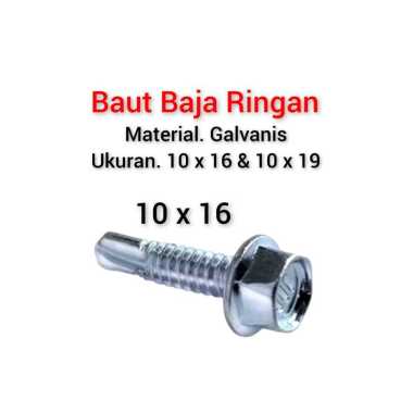 Baut Baja Ringan Roofing Gipsum Galvanis Sekrup Ruping Skrup Gypsum 10 x 16mm