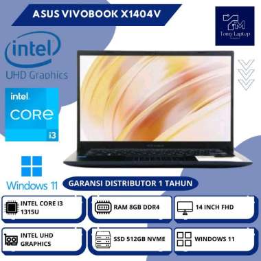 LAPTOP BARU ASUS VIVOBOOK X1404V INTEL CORE I3-1315U RAM 8GB DDR4 SSD 512GB NVME 14INCH FHD BLU