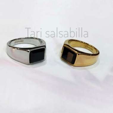 Cincin titanium pria keren batu black onyx kotak anti karat