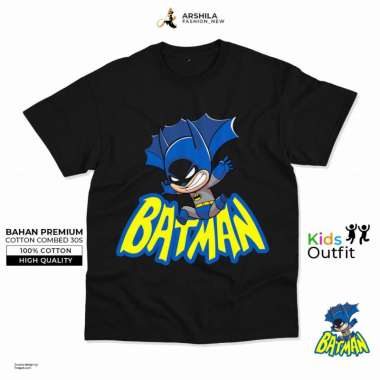 BAJU ANAK PEREMPUAN LAKI LAKI KAOS POLOS ANAK Combed 30s Sablon BATMAN S Hitam