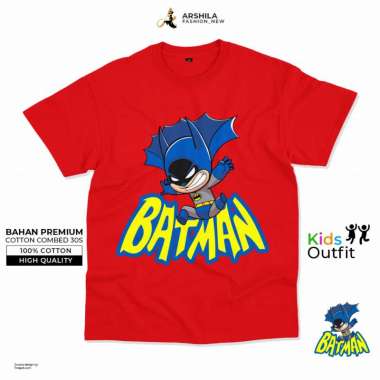 BAJU ANAK PEREMPUAN LAKI LAKI KAOS POLOS ANAK Combed 30s Sablon BATMAN XXXL Merah
