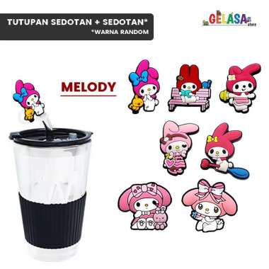 TAO Tutup Sedotan 2D Silikon + Sedotan warna random anti debu MELODY DOLL