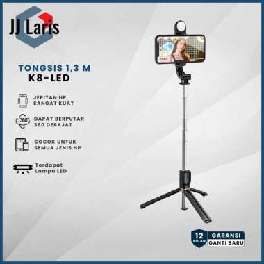Tongsis K8-LED Bluetooth 4IN1 1.3 Meter 360° Rotation adjustable Tongsis Tripod selfie multifungsi r