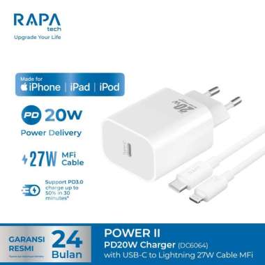 RAPA tech Power II Charger for iPhone 11 12 13 14 15 (PD 20W) MFi Kabel C to Lightning DC6064 Charge