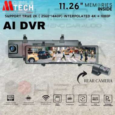 Mtech Dashcam AI DVR 11.26" inch 2K Wifi CCTV Mobil ADAS Kamera Kaca Spion Dash cam M-Tech