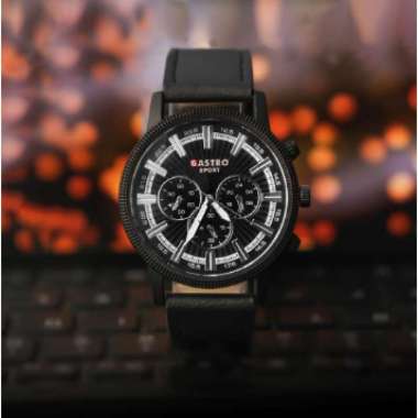 Jam Tangan Pria Chrono Murah Gastro Kulit Analog Sport Premium Hitam