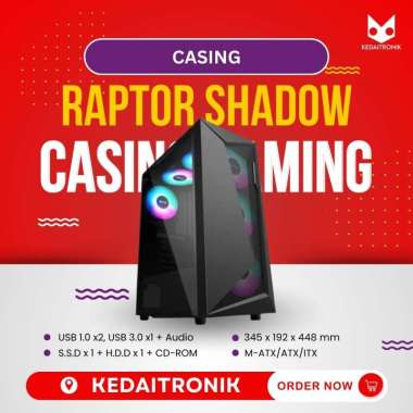 Casing Gaming Power Up Raptor Shadow Ovale Madras Nebula Diamond 3Fan RGB PowerUp Case PC 3 Fan ATX 