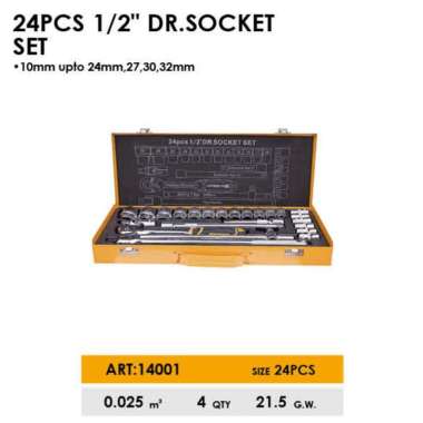 DINGQI Kunci Soket Set Lengkap 1/2" 24Pc Kunci Socket Wrench Key 14001