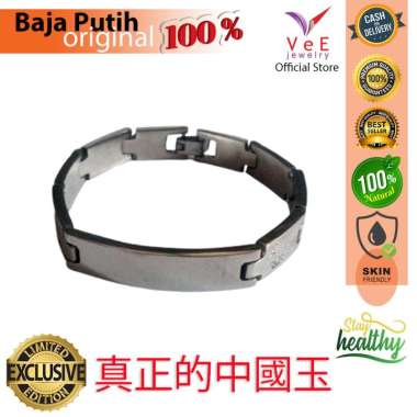 Gelang Pria Baja Putih Model Plat Rantai Jam Anti Karat - Vee Jewelry Gelang Monel Stainless Steel