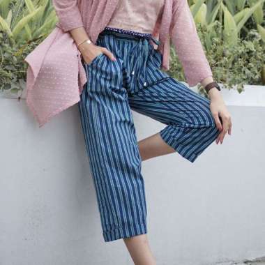 Batik ENOM - Celana Batik Lurik Wanita Modern - Batik Enom - Sale Biru