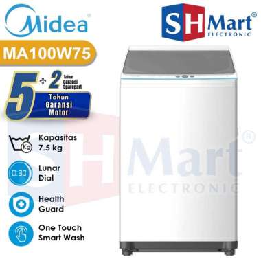 MESIN CUCI 1 TABUNG MIDEA 7,5 KG MAW100W75 / 8,5 KG MA100W85 / 9,5 KG MA100W95 GARANSI RESMI 7,5 KG