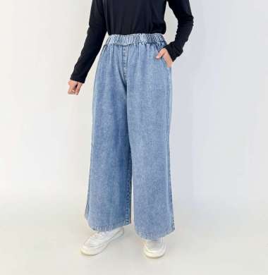 Lezahrasignature Jasmin Kulot - Fit 43-80 kg Celana Panjang Jeans Wanita Bawah Lebar BIRU SNOW