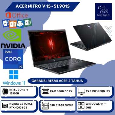 LAPTOP BARU ACER NITRO V 15 INTEL CORE I9-13900H RAM 16GB DDR5 SSD 512GB NVME 15,6INCH FHD IPS BLK -