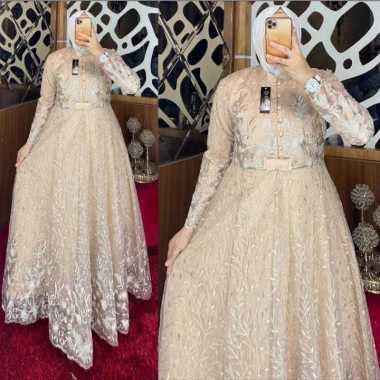 GAMIS DRESS BROKAT GOLD MAYUNG BAHAN BROKAT TILE MEWAH BANGET Ld110-115cm C