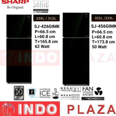 KULKAS SHARP 2 PINTU JTECH INVERTER PLASMACLUSTER GLASS DOOR SJ-426-LGIMK / SJ-456GIMK SJ-426GIMK