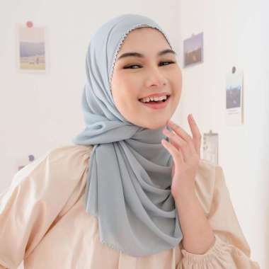 Lozy Hijab - Ziza Shawl (Pashmina Embroidery Babydoll Bordir Zigzag) Blue Grey