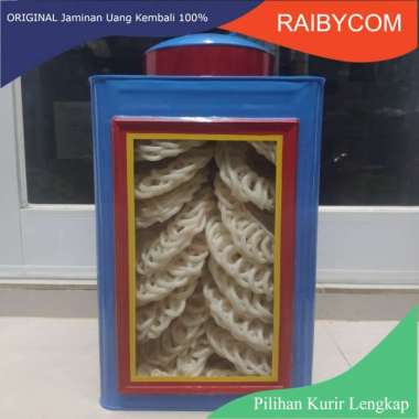 Kerupuk Putih Matang isi 25pcs + Kaleng Toples Kaca Krupuk Jadul Besar Biru list Merah