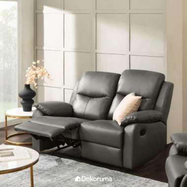 Dekoruma MAEDA Sofa Recliner 2 Dudukan Kulit / Sofa 2 Seater - Abu-abu Tua