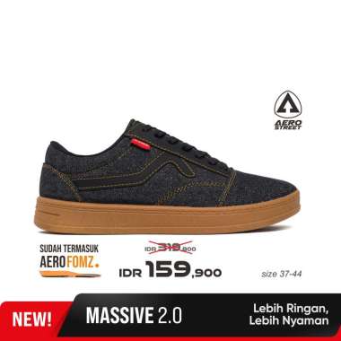 Aerostreet 37-44 Massive Low 2.0 Gum Black Denim - Sepatu Sneakers Casual 39