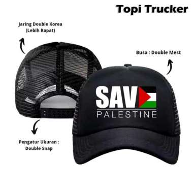 Topi Trucker Jaring Save Gaza Palestine Palestina polos indonesia TOPi + SABLON Hitam