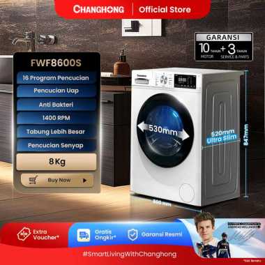 Changhong Mesin Cuci Smart Front Loading Kapasitas 8 kg Model FWF8600S - Bukaan Depan Rasakan Tabung