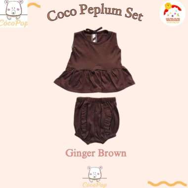 Cocopop Baby - Coco Peplum Baju Rok Dress Cotton Set - Baju Bayi Perempuan M Brown