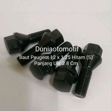 Baut Roda Peugeot 12 x 1.25 Hitam Short Panjang Ulir 2.8 Cm