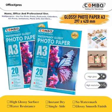 Kertas Foto A3 / Glossy Photo Paper A3 / Kertas Cetak Foto 1 Sisi / Photo Paper 230grm A3 / Kertas C