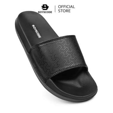 BOYSCODE Sendal Selop Karet Distro Pria Wanita Motif Japanesse Sankaku Hitam Fullblack / Slip On / S