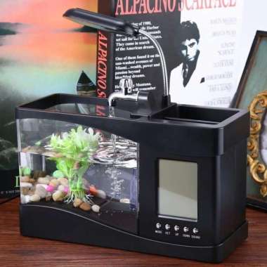 akuarium mini USB jam digital / Usb Mini Fish Tank with Water Running